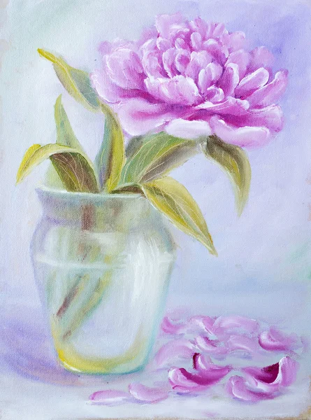 Peony in vase, oil painting on canvas — Stock Photo, Image