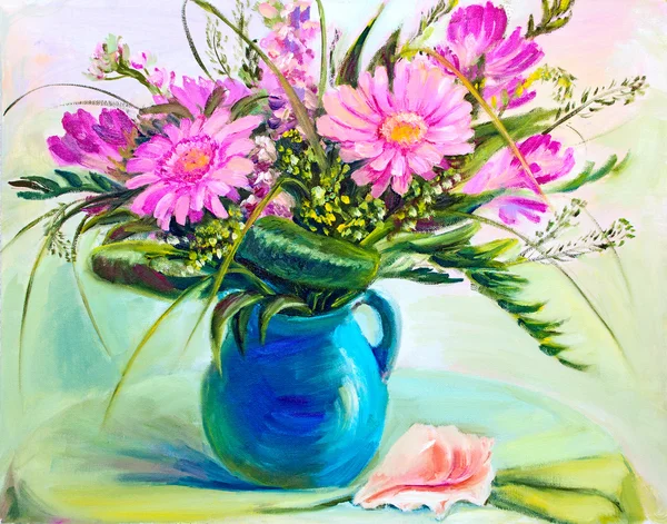 Flores en florero, pintura al óleo sobre lienzo — Foto de Stock