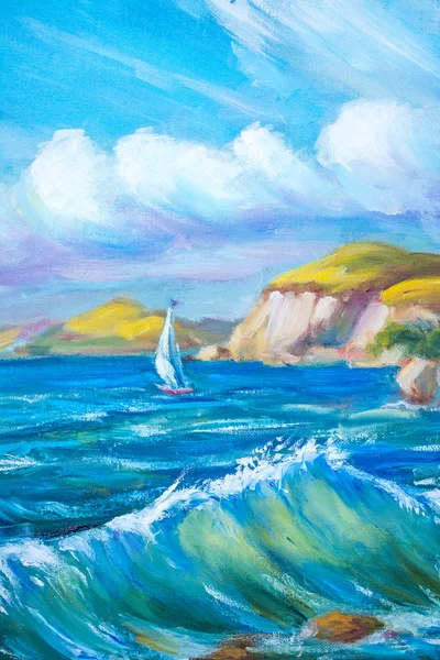海でのセーリング ボート。油絵. — ストック写真