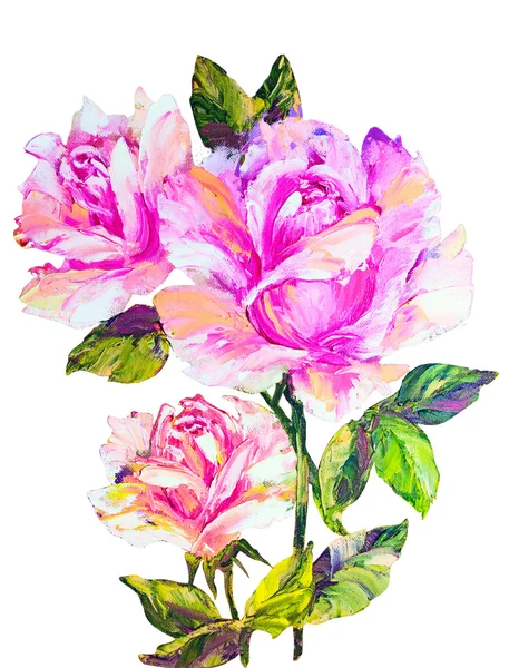 Roses isolated on white, oil painting — Stock Photo, Image