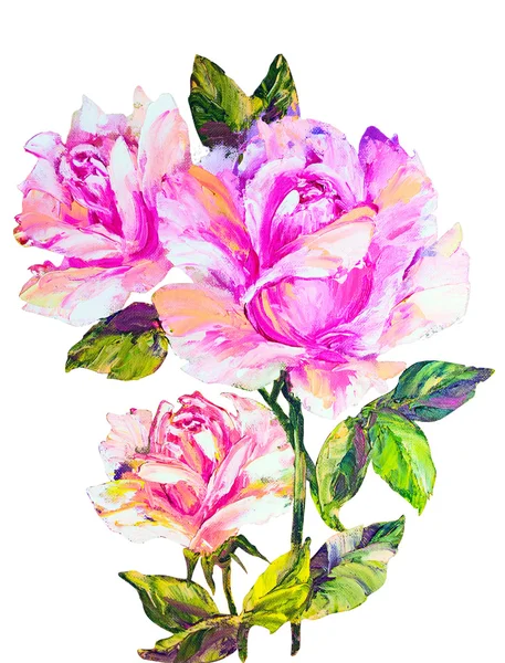 Rose isolate su bianco, pittura ad olio — Foto Stock