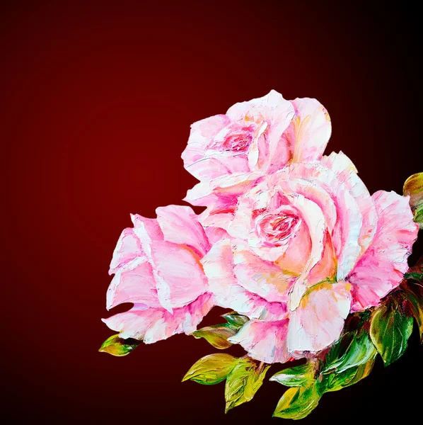 美丽的玫瑰，布上油画 — 图库照片