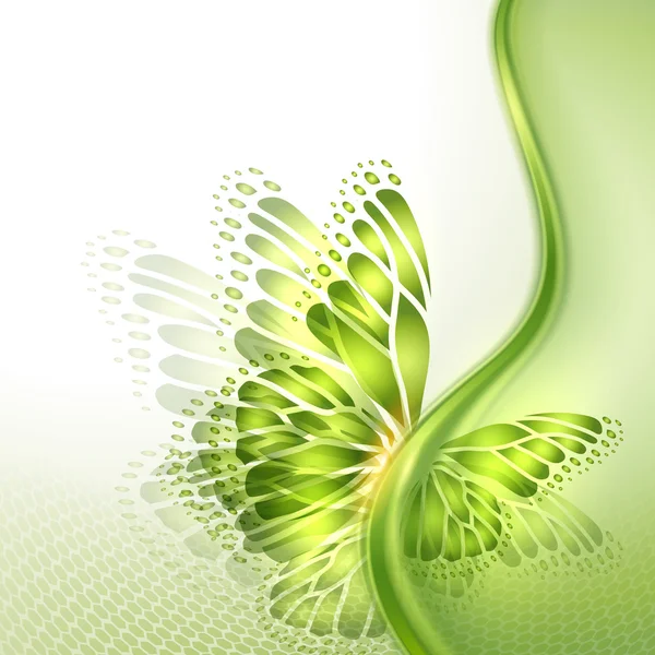 Abstract wave green background with butterfly — Stock Vector