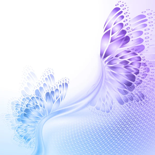 Abstrakt våg blå purplr bakgrund med fjäril — Stock vektor