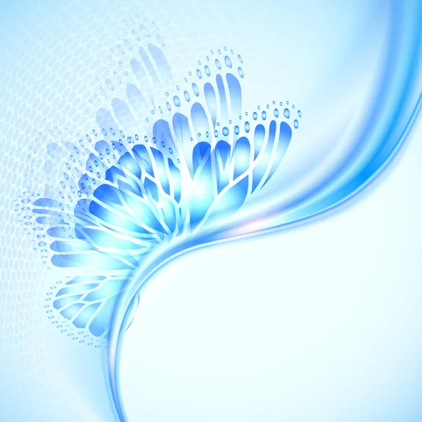Abstraktní vlny modré pozadí s motýl — Stockový vektor