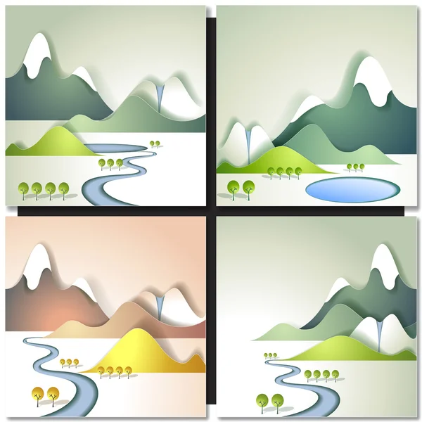 Snow Mountain and River  Flowing in a Valley — Stock Vector