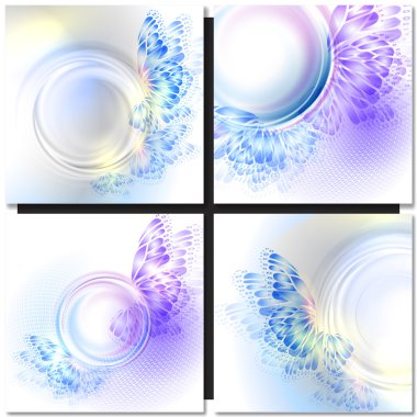 Abstract wave blue purplr background with butterfly clipart