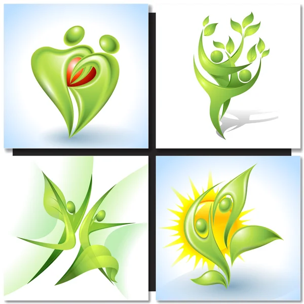 Eco-icon with green dancers — Stock Vector