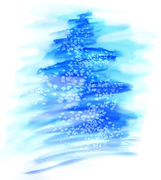 Aquarell Illustration Weihnachtsbaum im Schnee. — Stockfoto