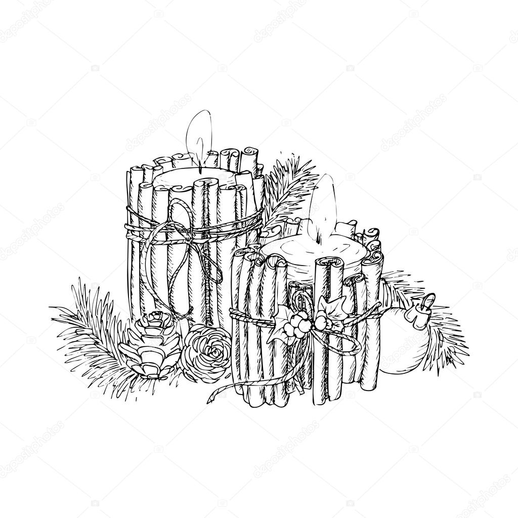 Christmas Candle In Doodle Style Black On White Stock Vector C Valenty 91147660