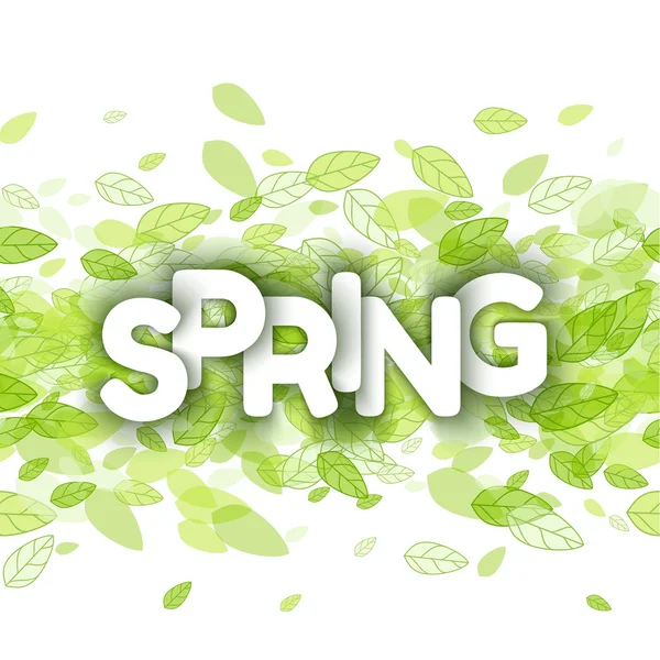 White spring sign over green leaves — Stock Vector