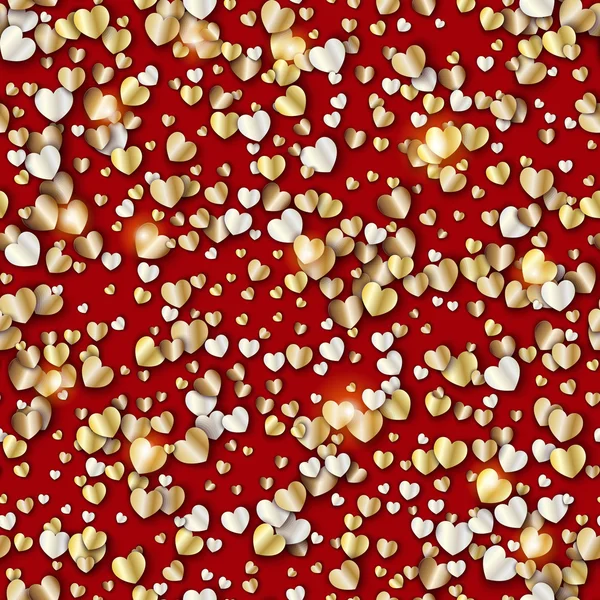 Διάνυσμα μοτίβο με χρυσές καρδιές σε κόκκινο φόντο — Διανυσματικό Αρχείο