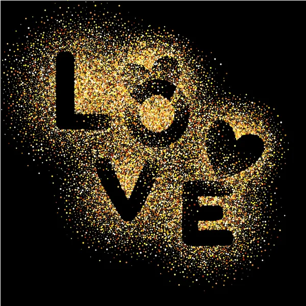 LOVE, gold letters. Elegant vector background illustration with golden glitter texture. — Stock Vector