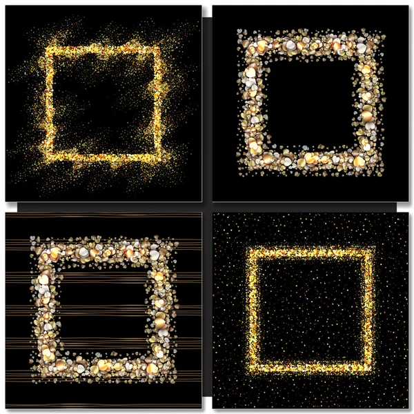 Set gouden vierkante frames op zwarte achtergrond — Stockvector