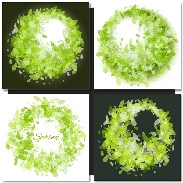 Набор весенних фонов с зелеными листьями — стоковый вектор