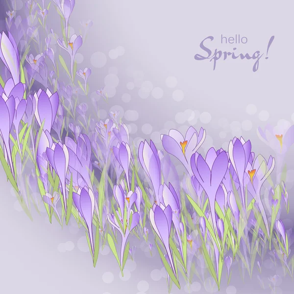 Floral frame with crocuses and  snowdrops. Purple background — Stock Vector