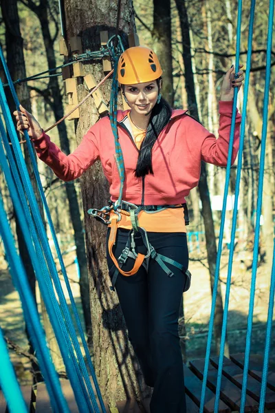 Beautiful girl in the climbing outfit outdoor — Stock Photo, Image