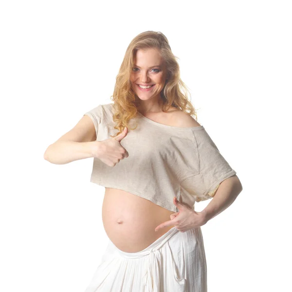 妊娠中の女性の親指は上げます — ストック写真