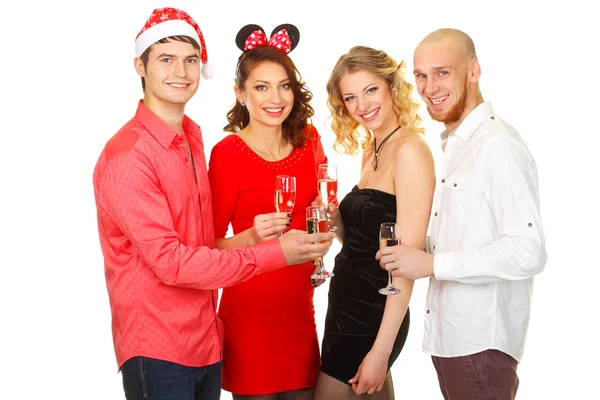 Amigos con champán en la fiesta de Navidad — Foto de Stock