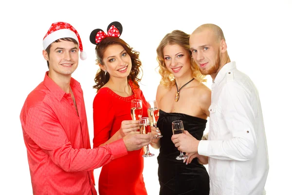 Freunde mit Champagner auf Weihnachtsfeier — Stockfoto