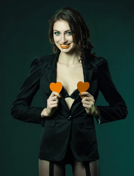 Joyful  Girl with Valentine Hearts — Stock Photo, Image