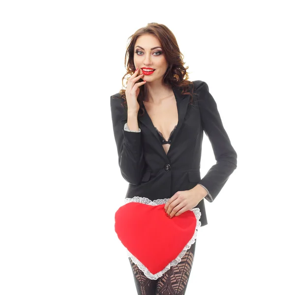 Radostné dívka s Valentine srdce — Stock fotografie