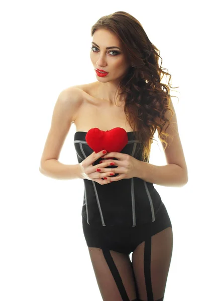 Vrolijk meisje met Valentine hart — Stockfoto