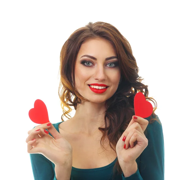 Joyful Girl with Valentine Hearts — Stock Photo, Image