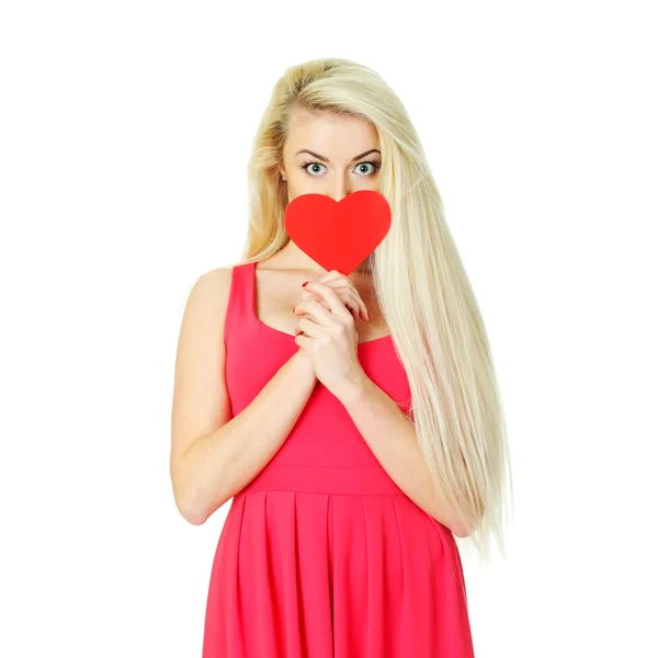 Girl in a pink dress with heart — Stock Photo, Image