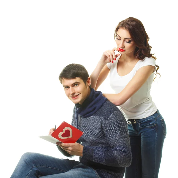 Couple with a card on Valentine's Day — Stock Photo, Image