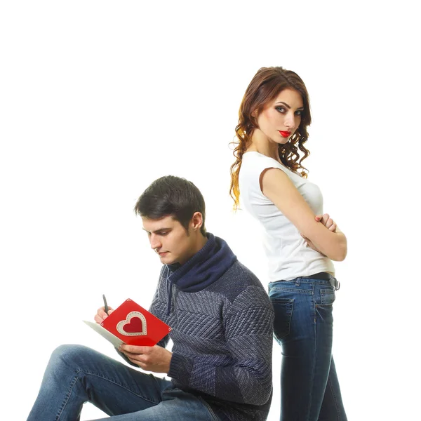 Couple with a card on Valentine's Day — Stock Photo, Image