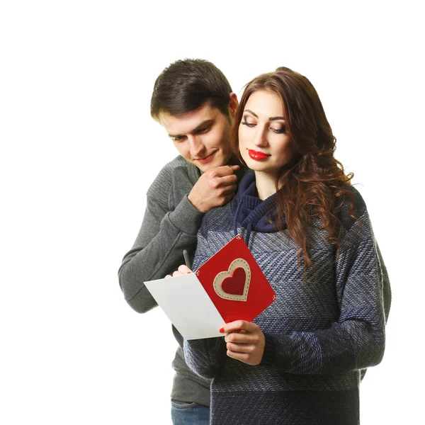 Couple with a card on Valentine's Day — Stock Photo, Image