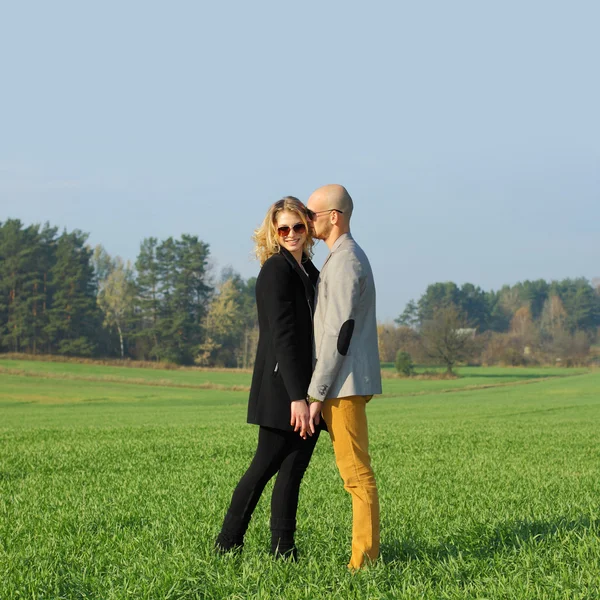 Young beautiful couple in  field — Stock Photo, Image