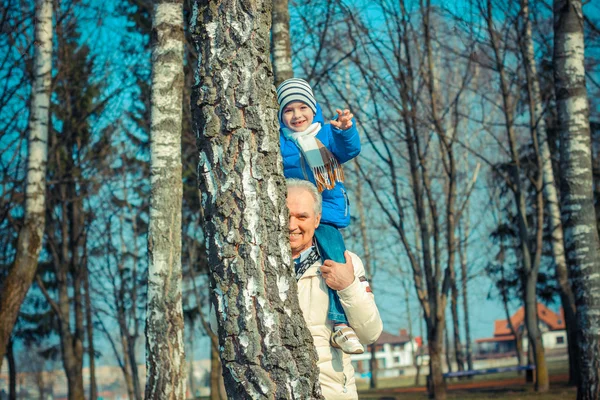 Grootvader en kleinzoon genieten — Stockfoto