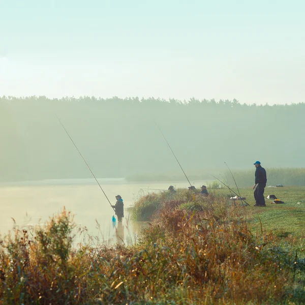 En fiskare fångar en fisk — Stockfoto
