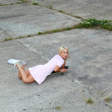 girl having fun on a skateboard