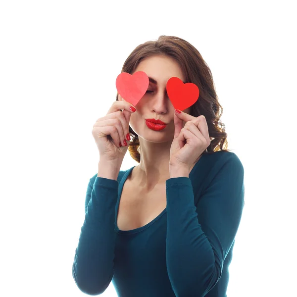 Chica alegre con corazones de San Valentín — Foto de Stock