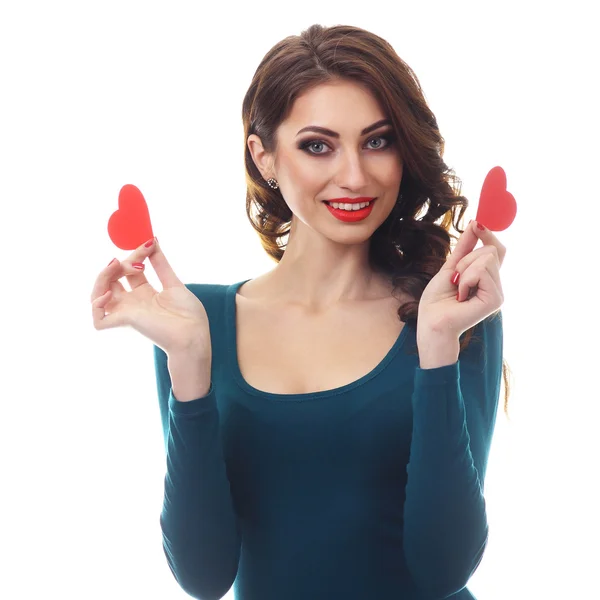 Joyful Girl with Valentine Hearts — Stock Photo, Image