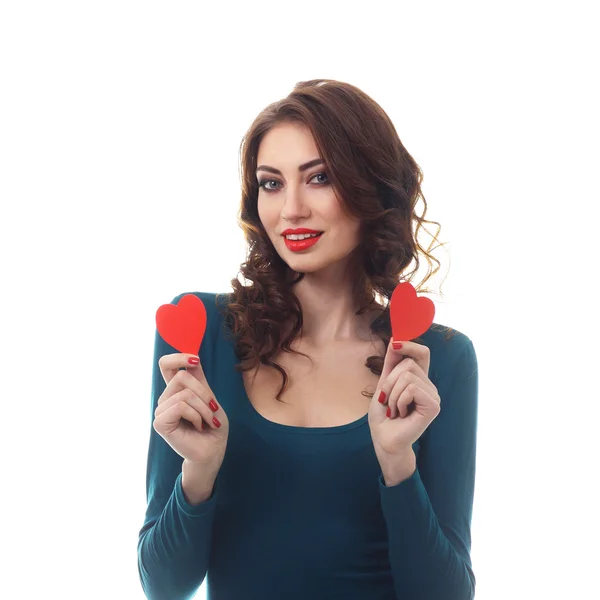 Chica alegre con corazones de San Valentín —  Fotos de Stock