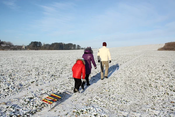 Семейная прогулка зимой . — стоковое фото