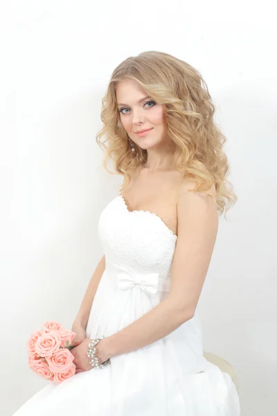 Portrait of beautiful bride on white — Stock Photo, Image