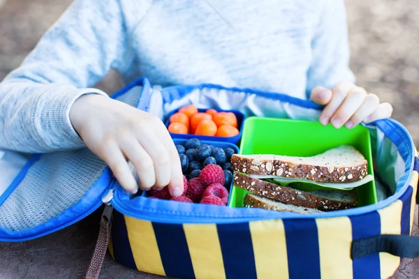 Kind op school lunch — Stockfoto