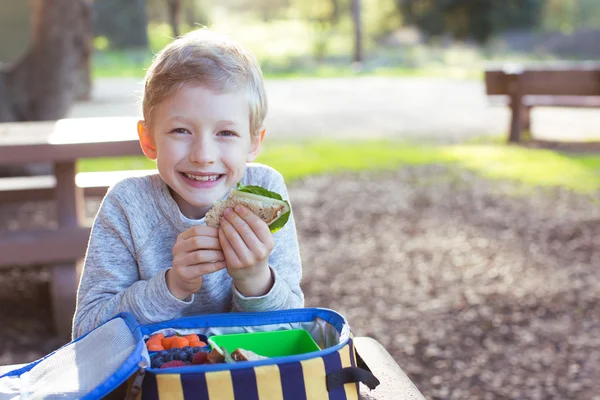 Niño en el almuerzo escolar — Foto de Stock