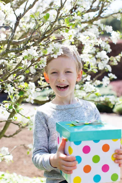 Niño con caja de regalo — Foto de Stock