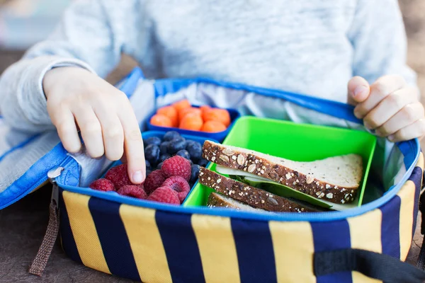 Schoolkid eating lunch — Stock Photo, Image