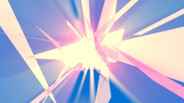 Soyut arkaplan. Uçaklar kaotik bir şekilde uzayda konumlanmış karmaşık bir model oluşturuyorlar. Patlamaya benziyor, kristal, vs. 4K Kararı.