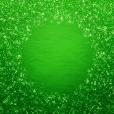 Yeşil kış yılbaşı arka planında kar taneleri