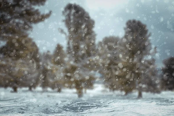 Tło Zimowe Rozmazany Las Śniegiem — Zdjęcie stockowe