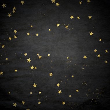 Noel konfetisi, arka planda altın rengi parıltı dokusu.