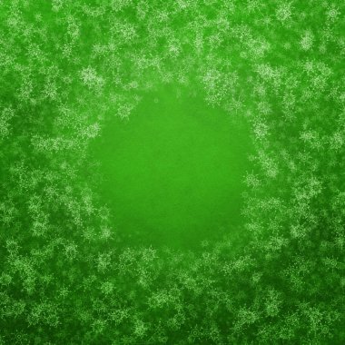 Yeşil kış yılbaşı arka planında kar taneleri